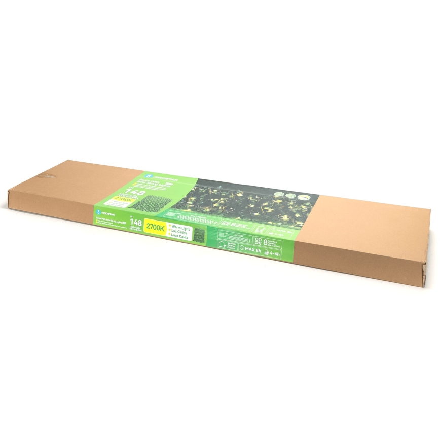 Aigostar - Soldrevet LED lyskæde 148xLED/2x1,2 m IP65 varm hvid ivy