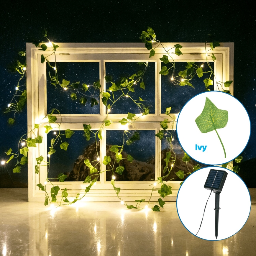 Aigostar - Soldrevet LED lyskæde 50xLED/7 m IP65 varm hvid blade