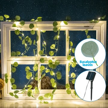 Aigostar - Soldrevet LED lyskæde 50xLED/7m IP65 varm hvid eukalyptus