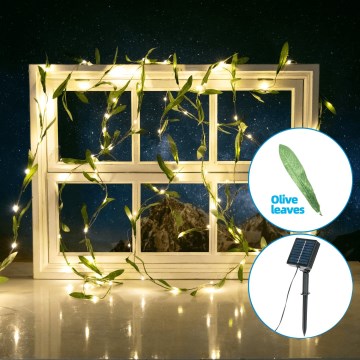 Aigostar - Soldrevet LED lyskæde 50xLED/7m IP65 varm hvid oliven