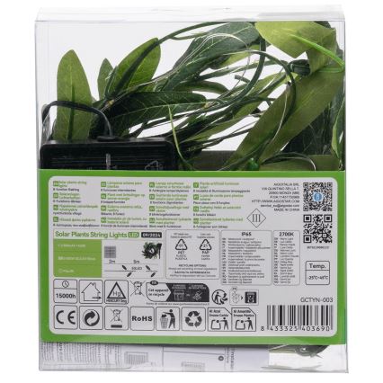 Aigostar - Soldrevet LED lyskæde 50xLED/7m IP65 varm hvid oliven