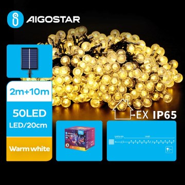 Aigostar - Soldrevet LED lyskæde 50xLED/8 funktioner 12 m 800 mAh IP65 varm hvid
