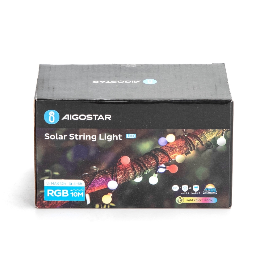 Aigostar - Soldrevet LED lyskæde 50xLED/8 funktioner 12 m IP65 flerfarvet