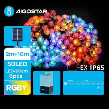 Aigostar - Soldrevet LED lyskæde 50xLED/8 funktioner 12 m IP65 flerfarvet