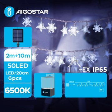 Aigostar - Soldrevet LED lyskæde 50xLED/8 funktioner 12 m IP65 kold hvid