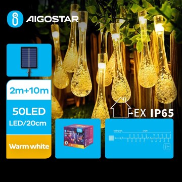 Aigostar - Soldrevet LED lyskæde 50xLED/8 funktioner 12 m IP65 varm hvid 800 mAh