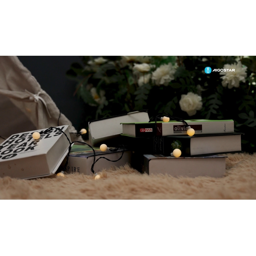 Aigostar - Soldrevet LED lyskæde 50xLED/8 funktioner 12 m IP65 800 mAh varm hvid