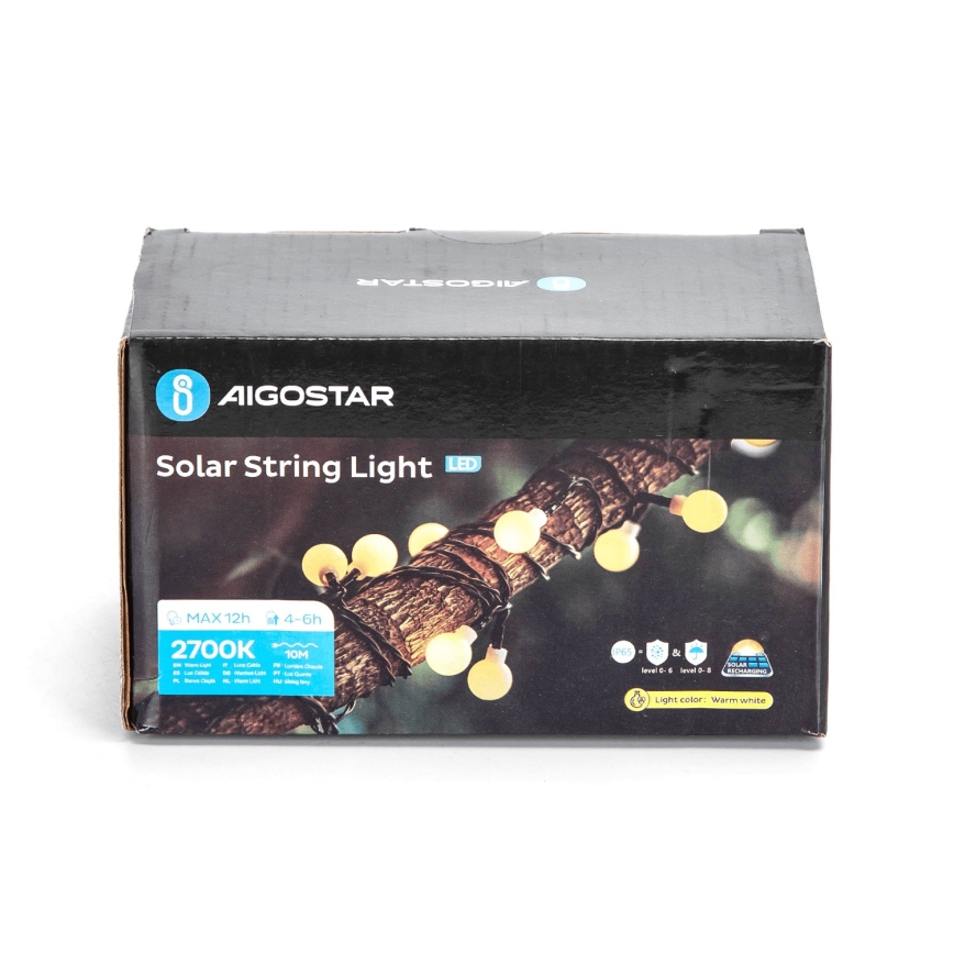 Aigostar - Soldrevet LED lyskæde 50xLED/8 funktioner 12 m IP65 800 mAh varm hvid