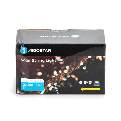 Aigostar - Soldrevet LED lyskæde 50xLED/8 funktioner 12 m IP65 varm hvid