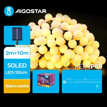 Aigostar - Soldrevet LED lyskæde 50xLED/8 funktioner 12 m IP65 varm hvid