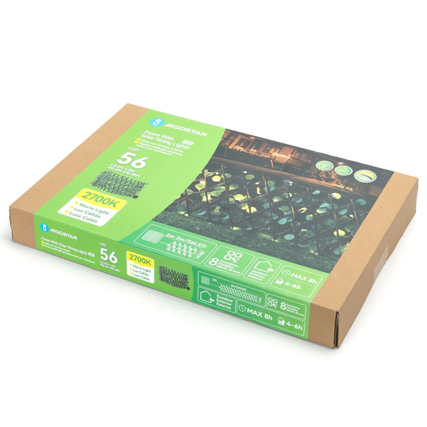 Aigostar - Soldrevet LED lyskæde 56xLED/2x0,4 m IP65 varm hvid eukalyptus