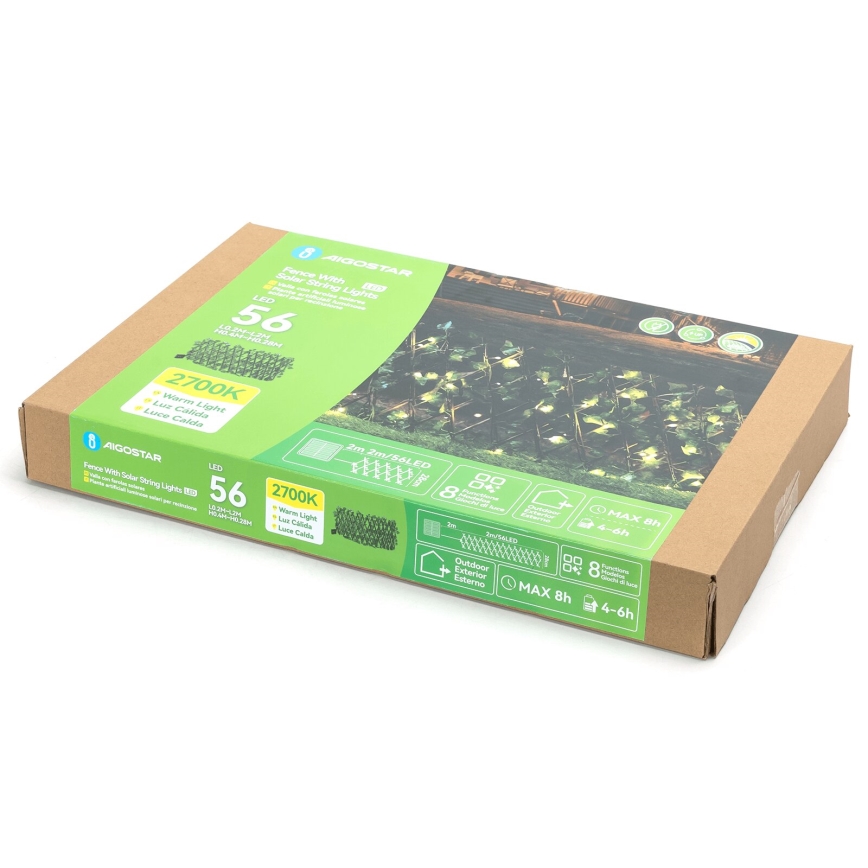 Aigostar - Soldrevet LED lyskæde 56xLED/2x0,4 m IP65 varm hvid ivy