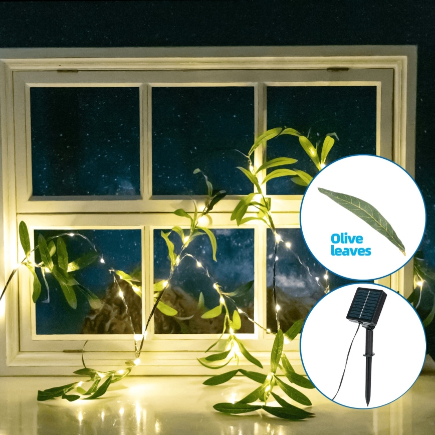 Aigostar - Soldrevet LED lyskæde 60xLED/4m IP65 varm hvid oliven