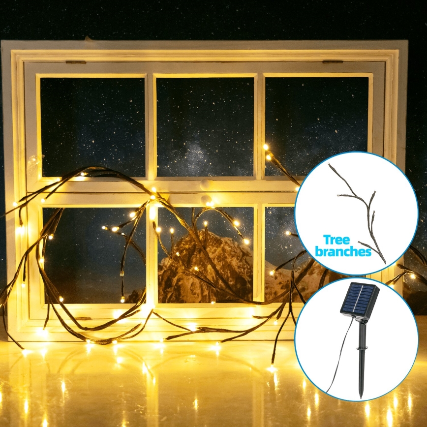Aigostar - Soldrevet LED lyskæde 72xLED/4 m IP65 varm hvid grene