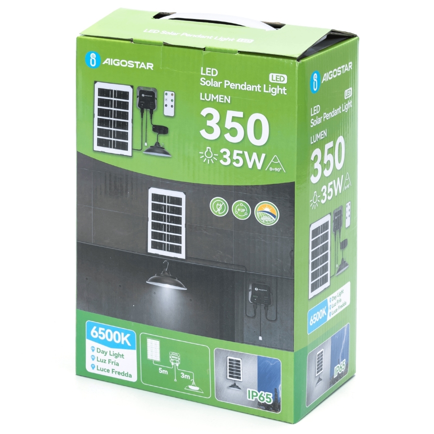 Aigostar - Soldrevet LED pendel LED/35W/12V 3000 mAh 6500K diameter 15 cm + fjernbetjening