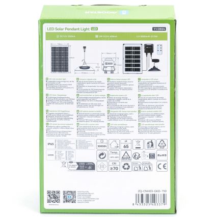 Aigostar - Soldrevet LED pendel LED/35W/12V 3000 mAh 6500K diameter 15 cm + fjernbetjening