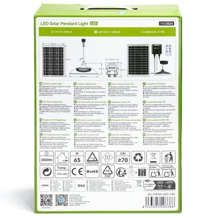 Aigostar - Soldrevet LED pendel LED/70W/12V 6000 mAh 6500K diameter 23,5 cm + fjernbetjening