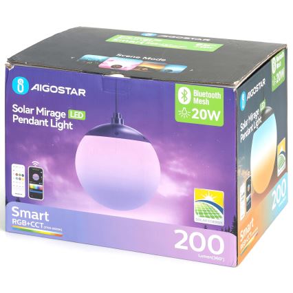 Aigostar - Soldrevet LED pendel m. RGB-farver dæmpbar MESH LED/20W/3,7V 4000 mAh 2700K-6500K IP65 diameter 15 cm