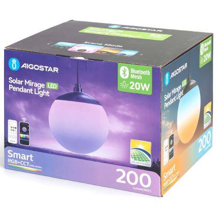 Aigostar - Soldrevet LED pendel m. RGB-farver dæmpbar MESH LED/20W/3,7V 4000 mAh 2700K-6500K IP65 diameter 20 cm