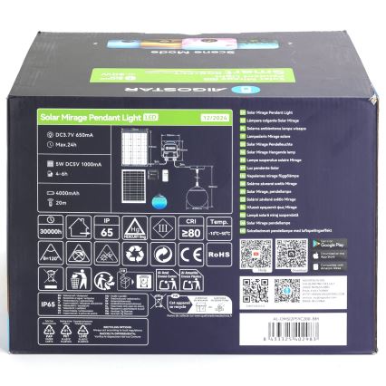 Aigostar - Soldrevet LED pendel m. RGB-farver dæmpbar MESH LED/20W/3,7V 4000 mAh 2700K-6500K IP65 diameter 20 cm