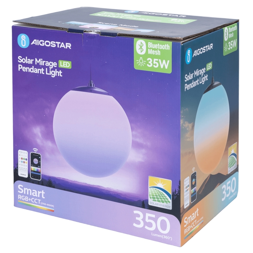 Aigostar - Soldrevet LED pendel m. RGB-farver dæmpbar MESH LED/5W/3,7V 8000 mAh 2700K-6500K IP65 diameter 30 cm