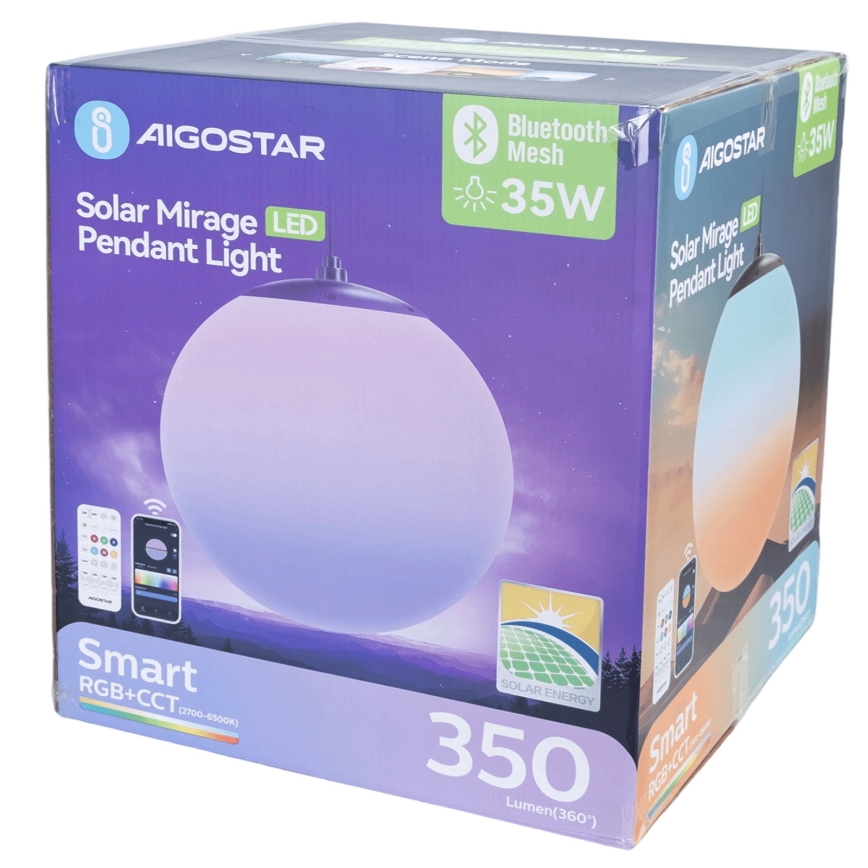 Aigostar - Soldrevet LED pendel m. RGB-farver dæmpbar MESH LED/35W/3,7V 8000 mAh 2700K-6500K IP65 diameter 50 cm