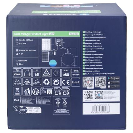 Aigostar - Soldrevet LED pendel m. RGBW-farver dæmpbar MESH LED/5W/3,7V 8000 mAh 2700K-6500K IP65 diameter 30 cm