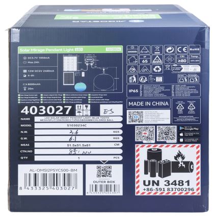 Aigostar - Soldrevet LED pendel m. RGBW-farver dæmpbar MESH LED/35W/3,7V 8000 mAh 2700K-6500K IP65 diameter 50 cm