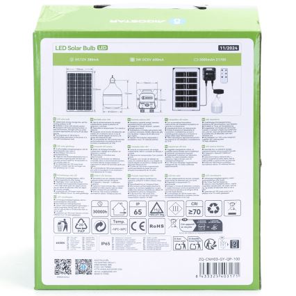 Aigostar - Soldrevet LED pendel med sensor LED/35W/12V 3000 mAh 6500K diameter 10 cm + fjernbetjening