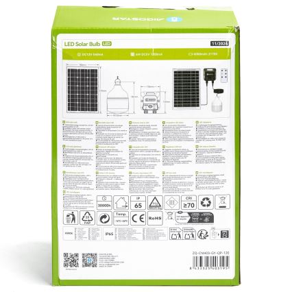 Aigostar - Soldrevet LED pendel med sensor LED/70W/12V 6000 mAh 6500K diameter 12 cm + fjernbetjening