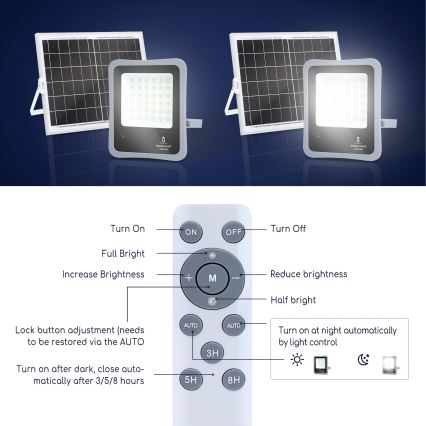 Aigostar - Soldrevet LED projektør dæmpbar LED/100W/3,2V IP65 10000 mAh + fjernbetjening