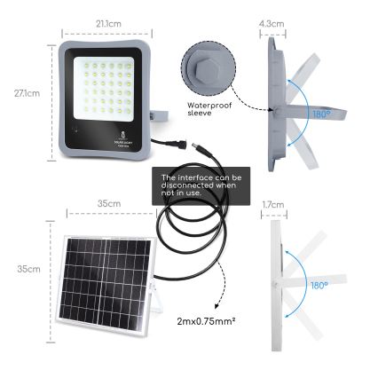 Aigostar - Soldrevet LED projektør dæmpbar LED/100W/3,2V IP65 + fjernbetjening