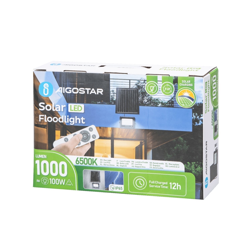 Aigostar - Soldrevet LED projektør dæmpbar LED/100W/3,4V IP65 + fjernbetjening