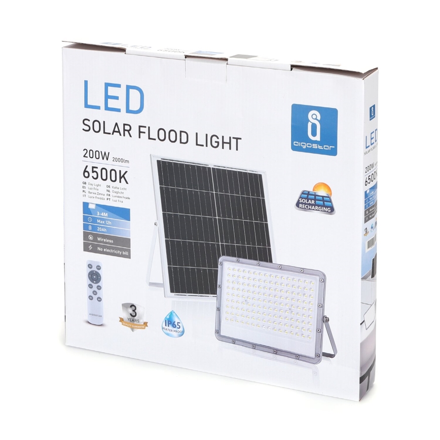 Aigostar - Soldrevet LED projektør dæmpbar LED/200W/3,2V IP65 + fjernbetjening