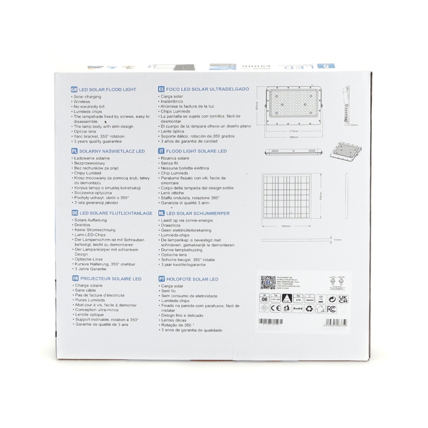 Aigostar - Soldrevet LED projektør dæmpbar LED/200W/3,2V IP65 + fjernbetjening