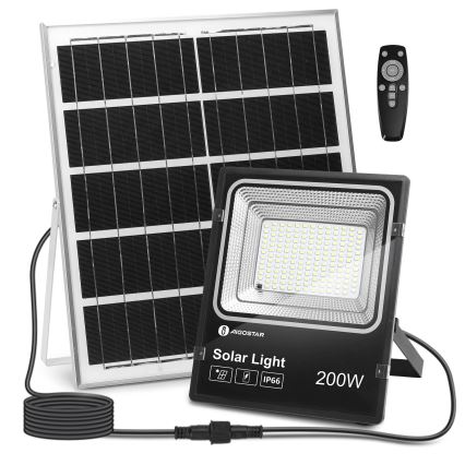 Aigostar - Soldrevet LED projektør dæmpbar LED/200W/3,2V IP66 + fjernbetjening