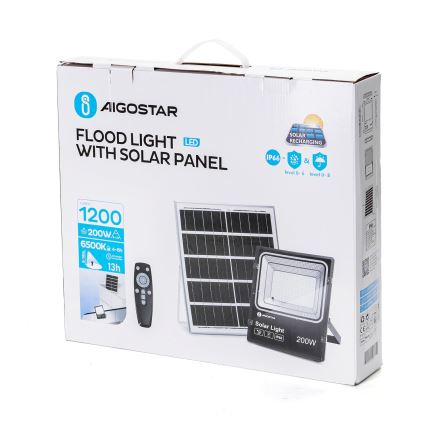 Aigostar - Soldrevet LED projektør dæmpbar LED/200W/3,2V IP66 + fjernbetjening