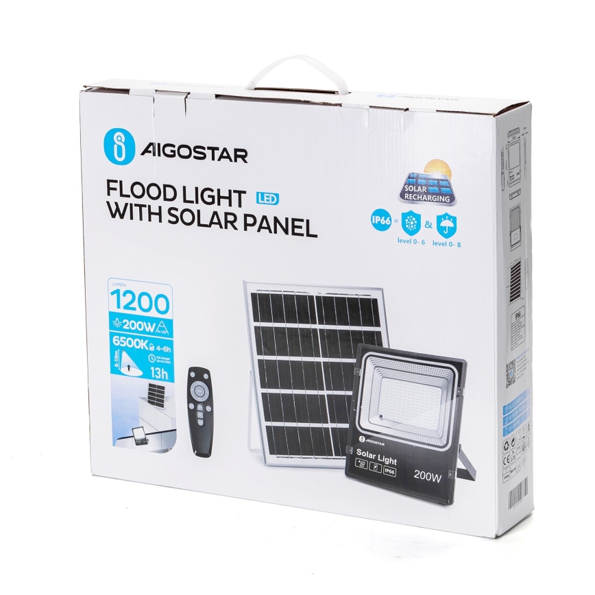 Aigostar - Soldrevet LED projektør dæmpbar LED/200W/3,2V IP66 + fjernbetjening