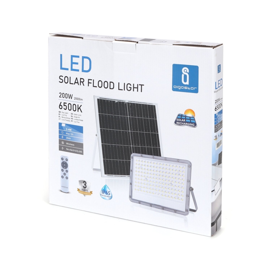 Aigostar - Soldrevet LED projektør dæmpbar LED/200W/3,4V IP65 + fjernbetjening