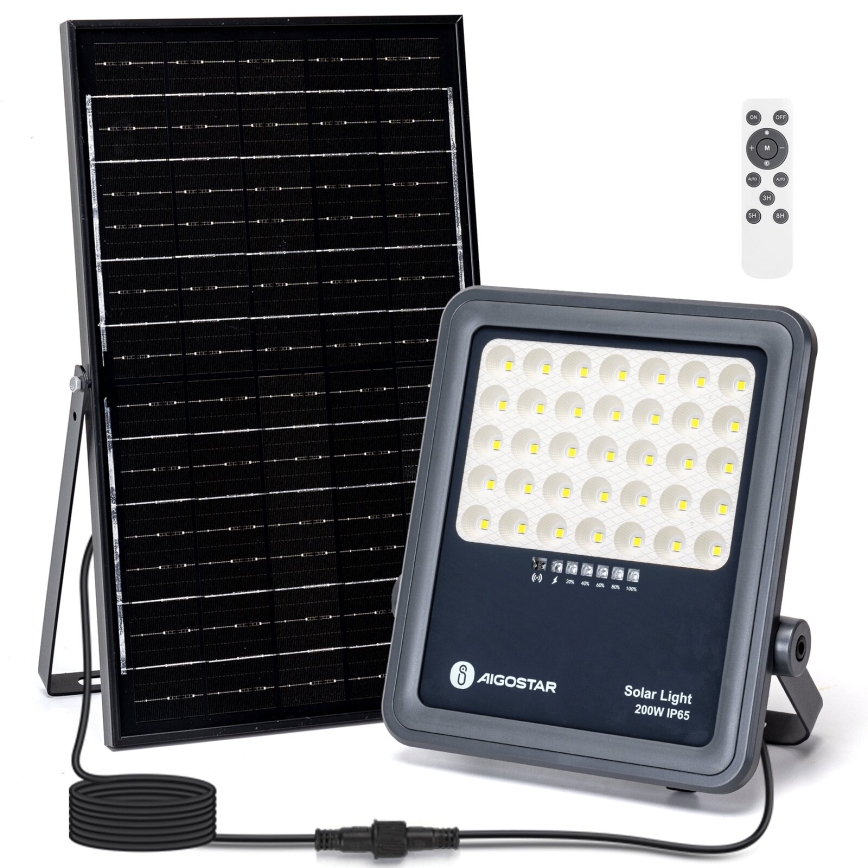 Aigostar - Soldrevet LED projektør dæmpbar LED/200W/3,4V IP65 + fjernbetjening