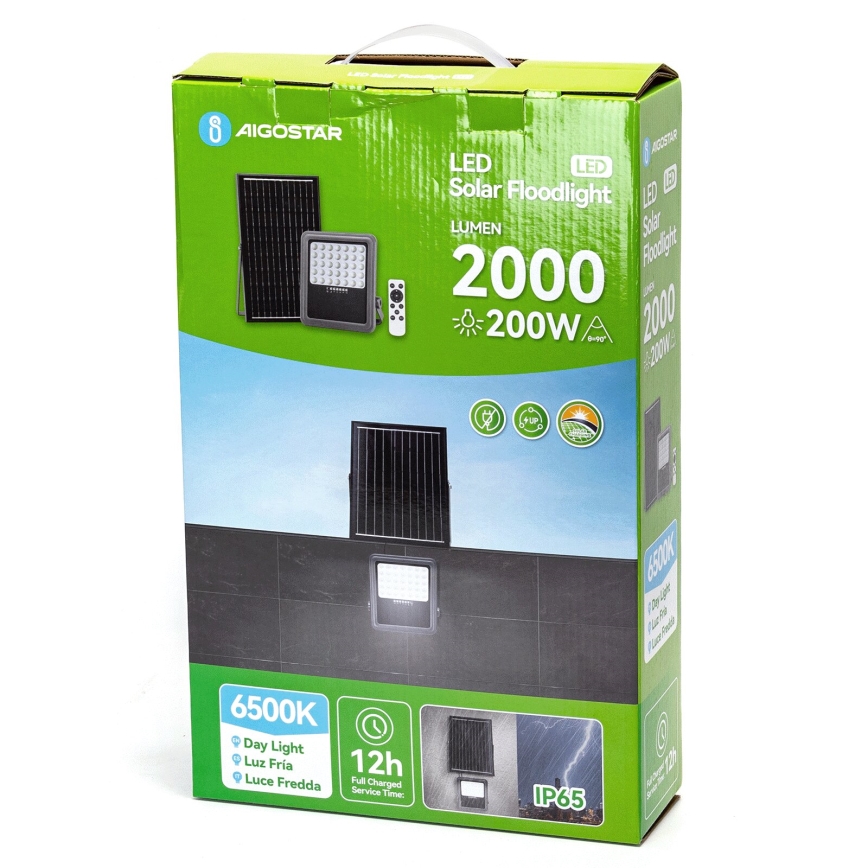 Aigostar - Soldrevet LED projektør dæmpbar LED/200W/3,4V IP65 + fjernbetjening