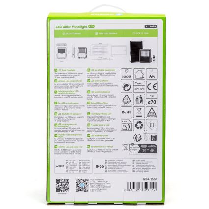 Aigostar - Soldrevet LED projektør dæmpbar LED/200W/3,4V IP65 + fjernbetjening