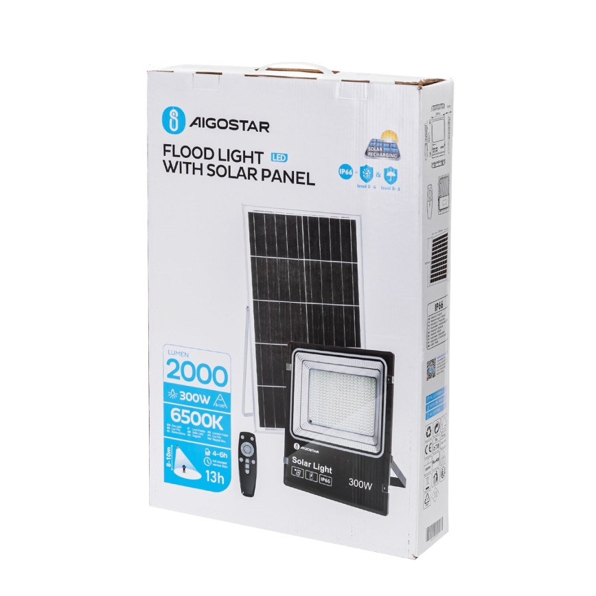 Aigostar - Soldrevet LED projektør dæmpbar LED/300W/3,2V IP66 + fjernbetjening