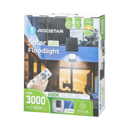Aigostar - Soldrevet LED projektør dæmpbar LED/300W/3,4V IP65 + fjernbetjening
