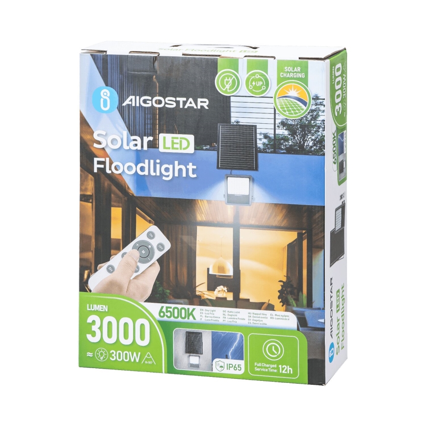 Aigostar - Soldrevet LED projektør dæmpbar LED/300W/3,4V IP65 + fjernbetjening