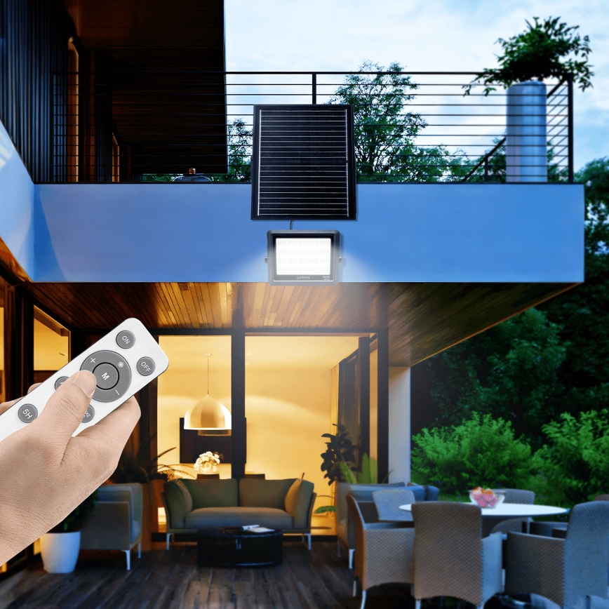 Aigostar - Soldrevet LED projektør dæmpbar LED/300W/3,4V IP65 + fjernbetjening