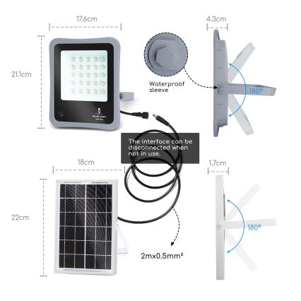 Aigostar - Soldrevet LED projektør dæmpbar LED/30W/3,2V IP67 + fjernbetjening