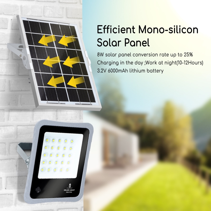 Aigostar - Soldrevet LED projektør dæmpbar LED/50W/3,2V IP65 6000 mAh + fjernbetjening