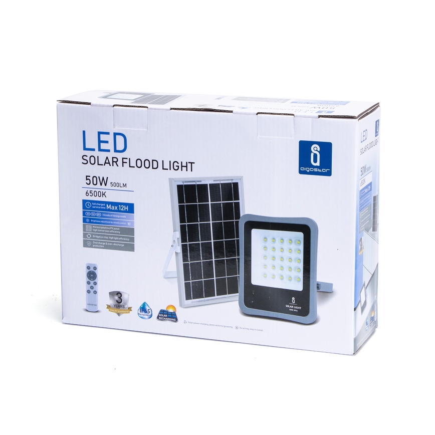 Aigostar - Soldrevet LED projektør dæmpbar LED/50W/3,2V IP65 6000 mAh + fjernbetjening