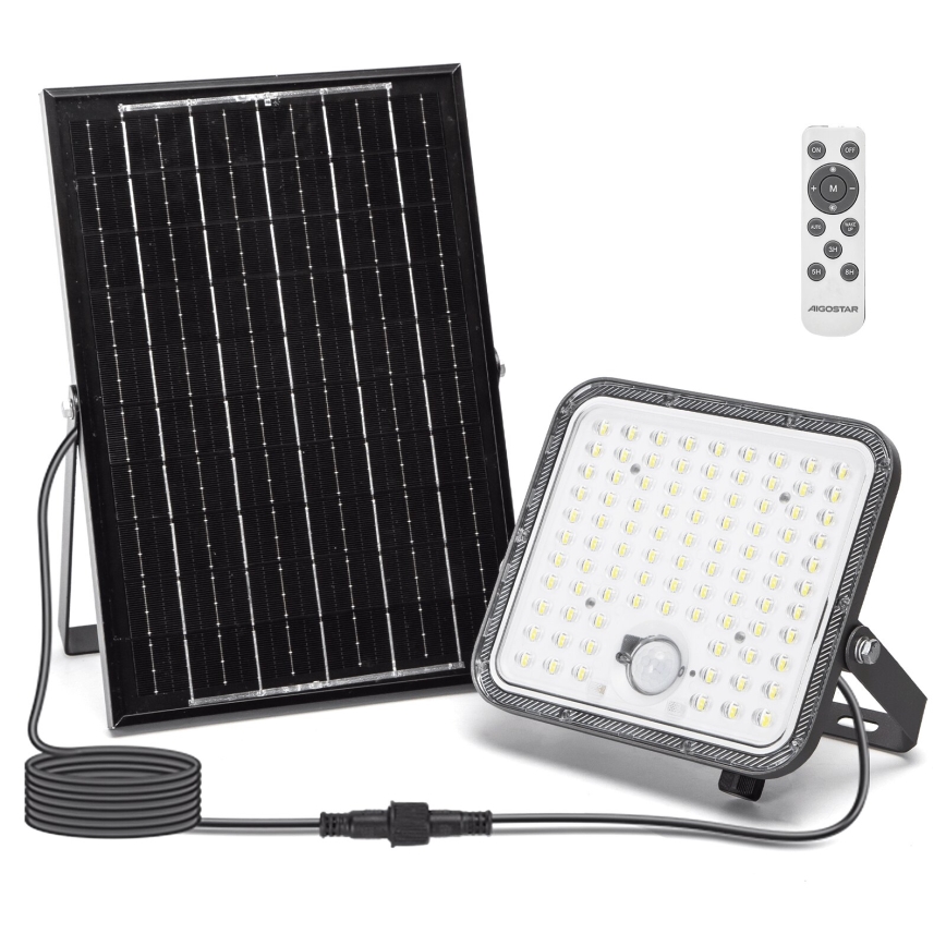Aigostar - Soldrevet LED projektør dæmpbar med sensor LED/120W/3,4V 6500K IP66 8000 mAh + fjernbetjening